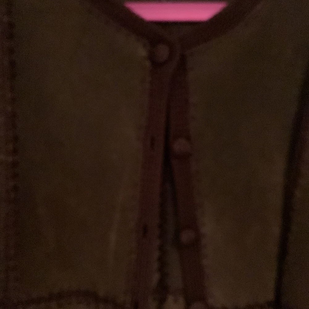 Brown Suede Leather Jacket With Crochet Bottom And Fringe Stitched Squares Med - Picture 2 of 12